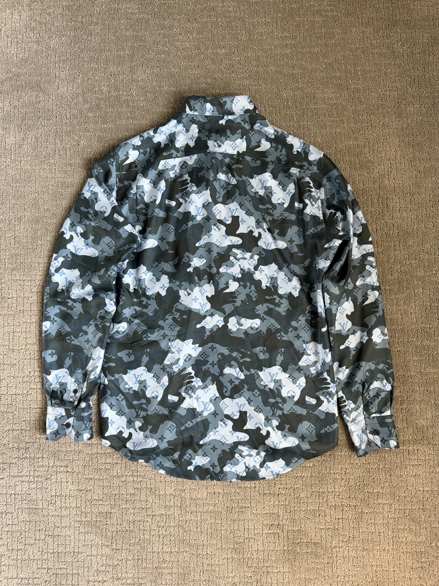 Louis Vuitton Silk Monogram Blue Camo LS Button-Up Shirt