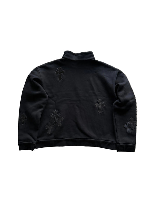 Chrome Hearts Leather Cross Patch Quarter Zip Sweatshirt Black