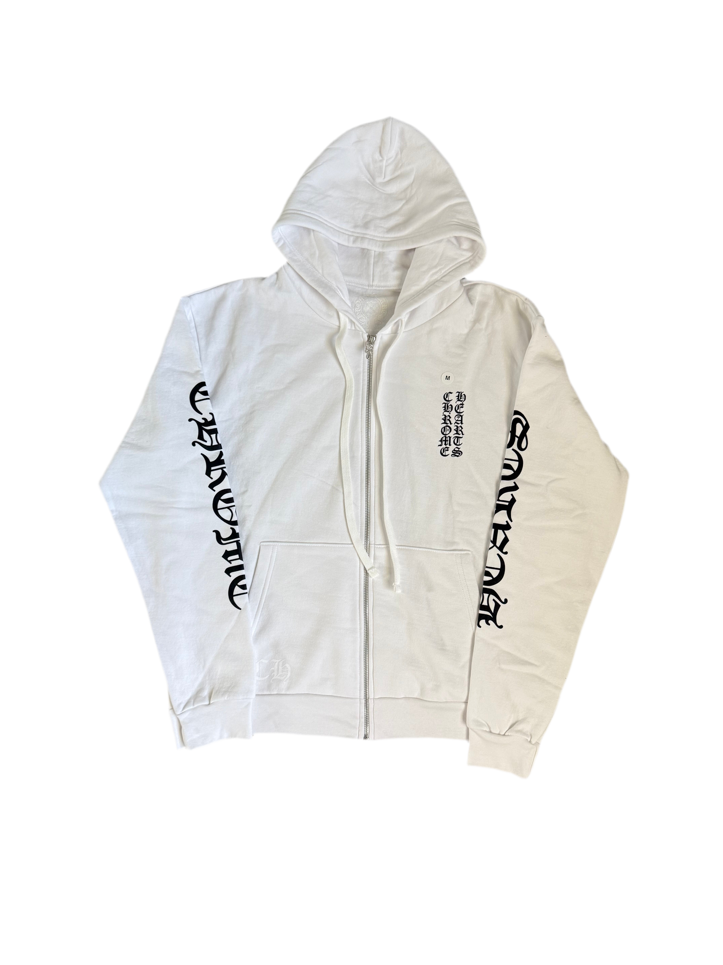 Chrome Hearts Vertical Logo Zip Up Hoodie White/Blk