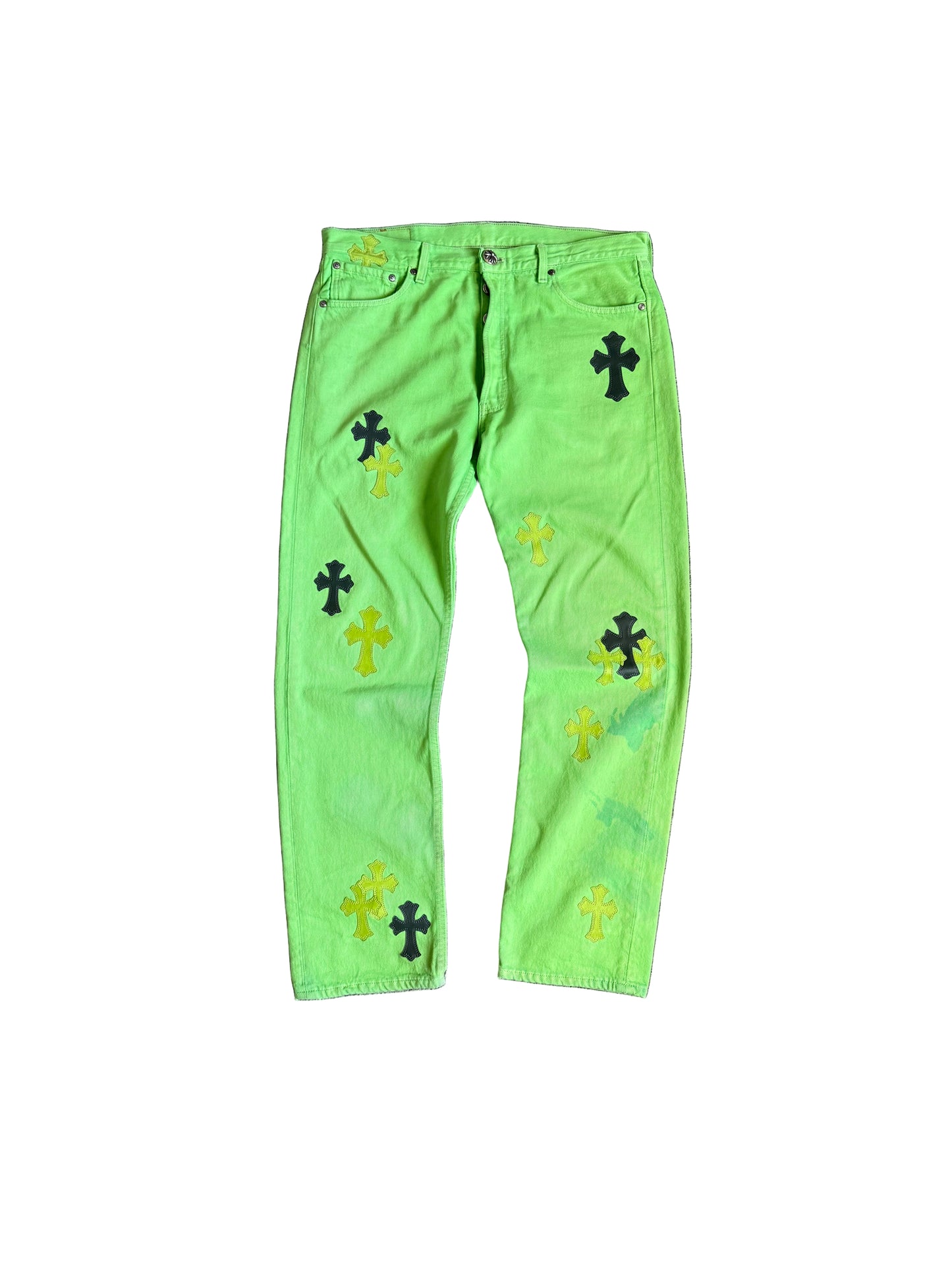 Chrome Hearts Sex Records Green Levis Leather Cross Denim Jeans