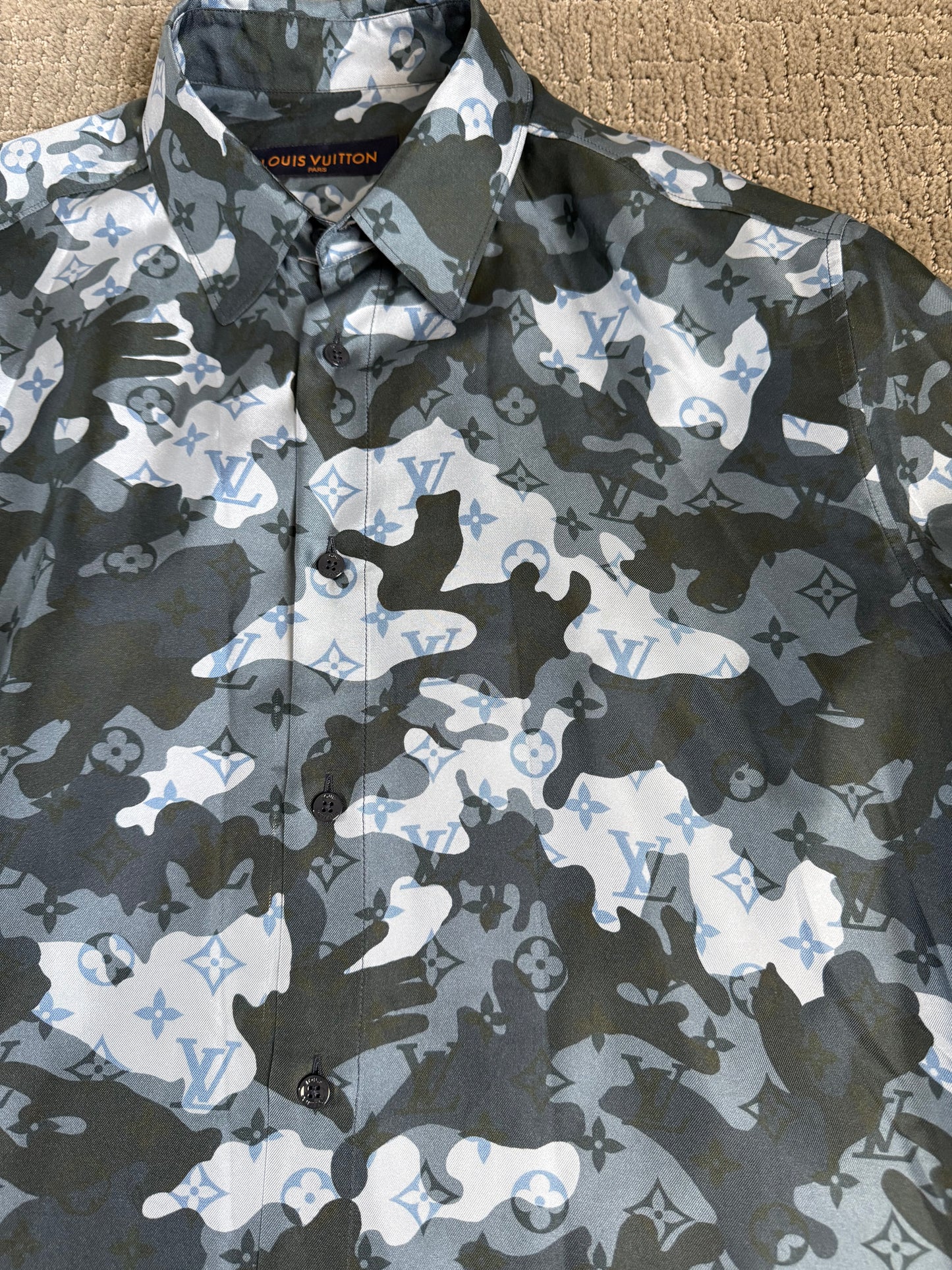 Louis Vuitton Silk Monogram Blue Camo LS Button-Up Shirt