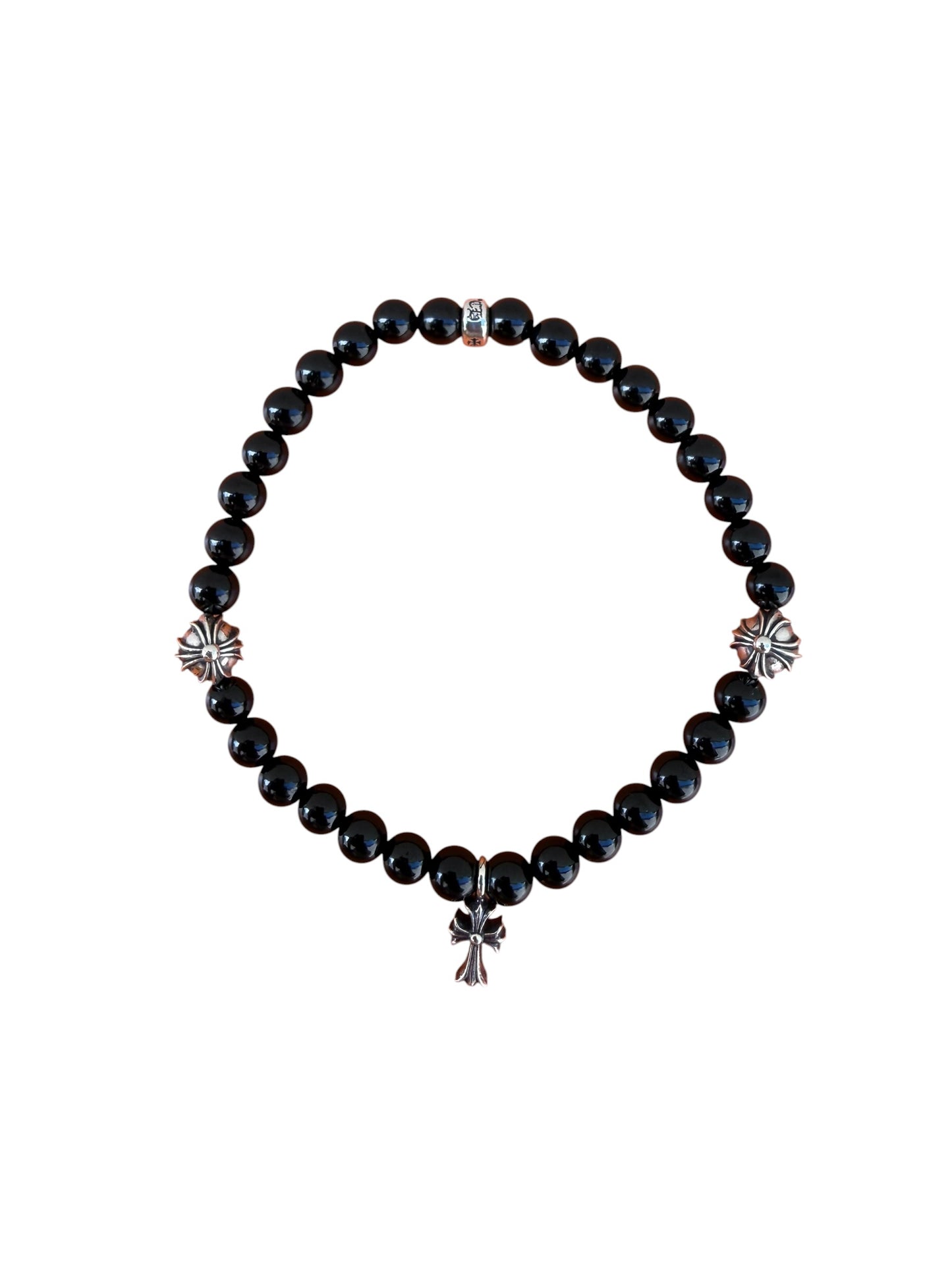 Chrome Hearts Babyfat Charm Cross Onyx Bead Bracelet Large