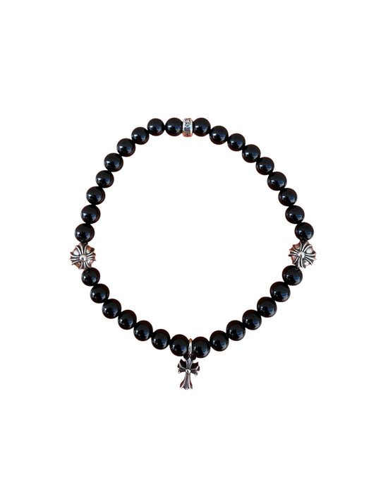 Chrome Hearts Babyfat Charm Cross Onyx Bead Bracelet Large