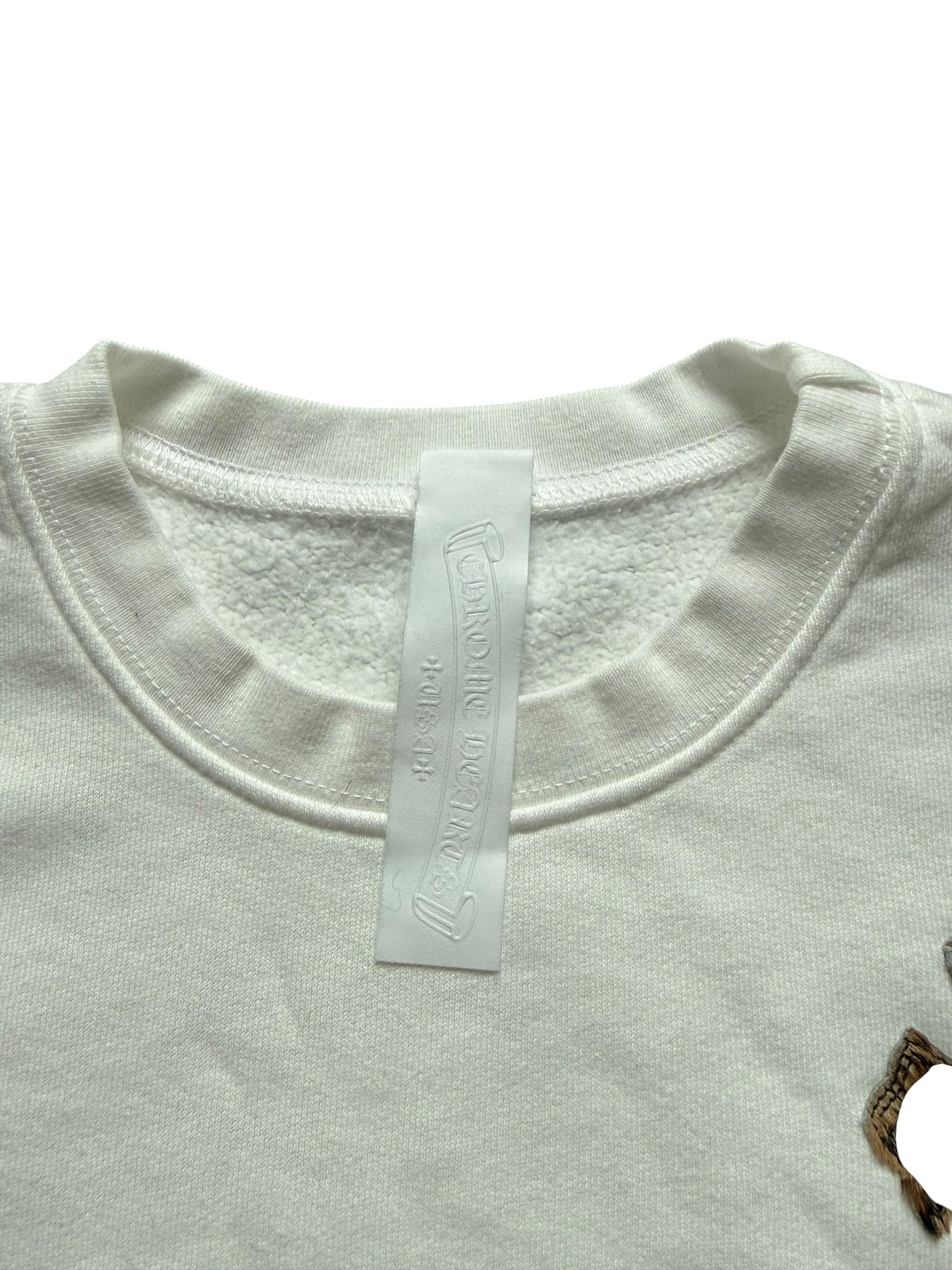Chrome Hearts Leather Cross Patch Crewneck Sweatshirt White Cheetah