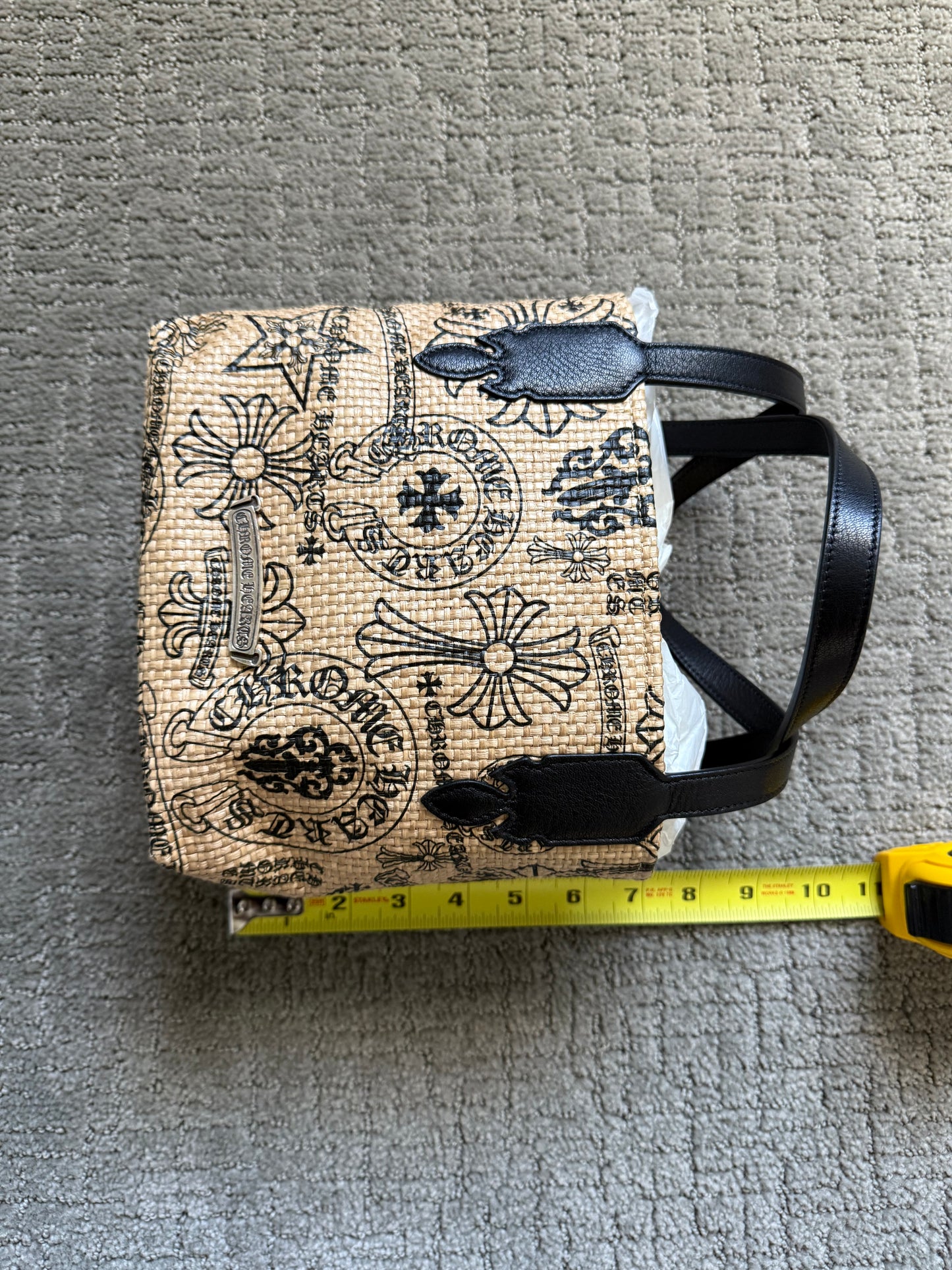 Chrome Hearts Cross Stencil Logo Straw Beach Bag Small