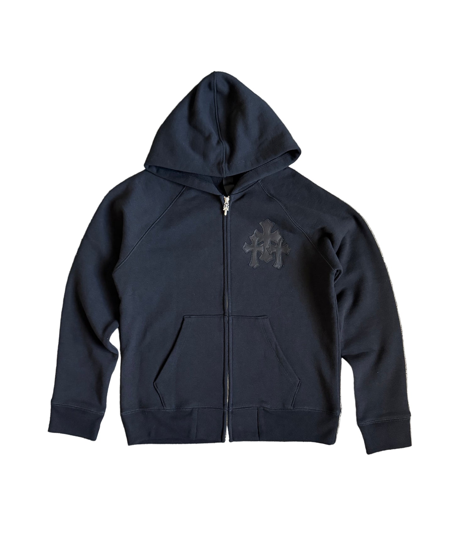Chrome Hearts Leather Triple Cross Paper Jam Zip Up Hoodie Black