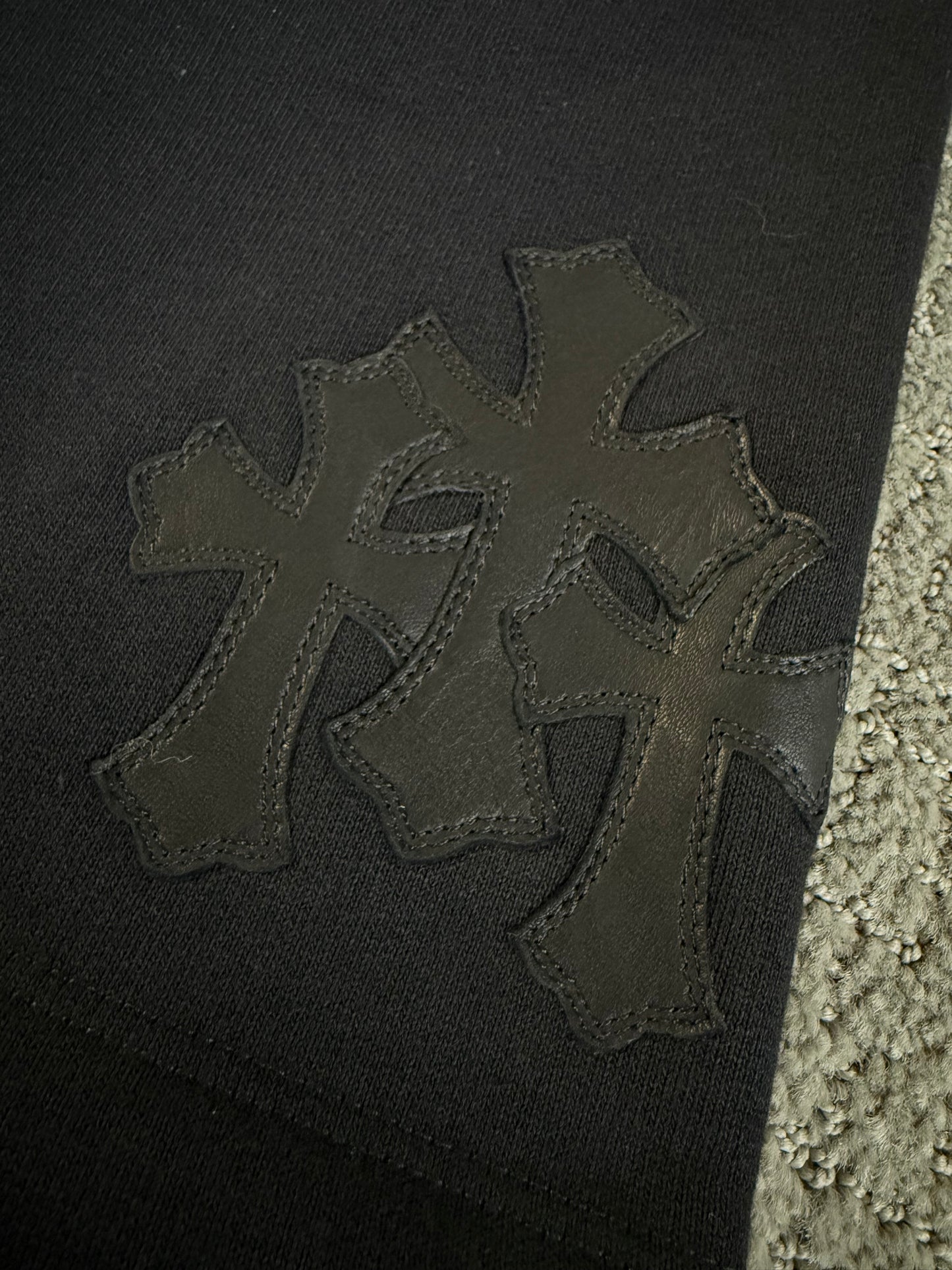 Chrome Hearts Leather Triple Cross Paper Jam Zip Up Sweatshorts Black