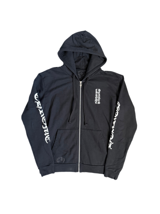 Chrome Hearts Vertical Logo Zip Up Hoodie Black