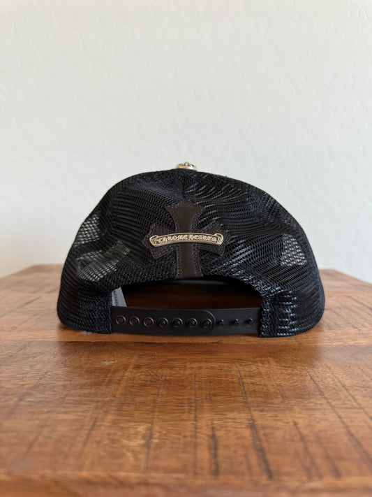 Chrome Hearts Flooded Cemetery Leather Cross Patch Trucker Black