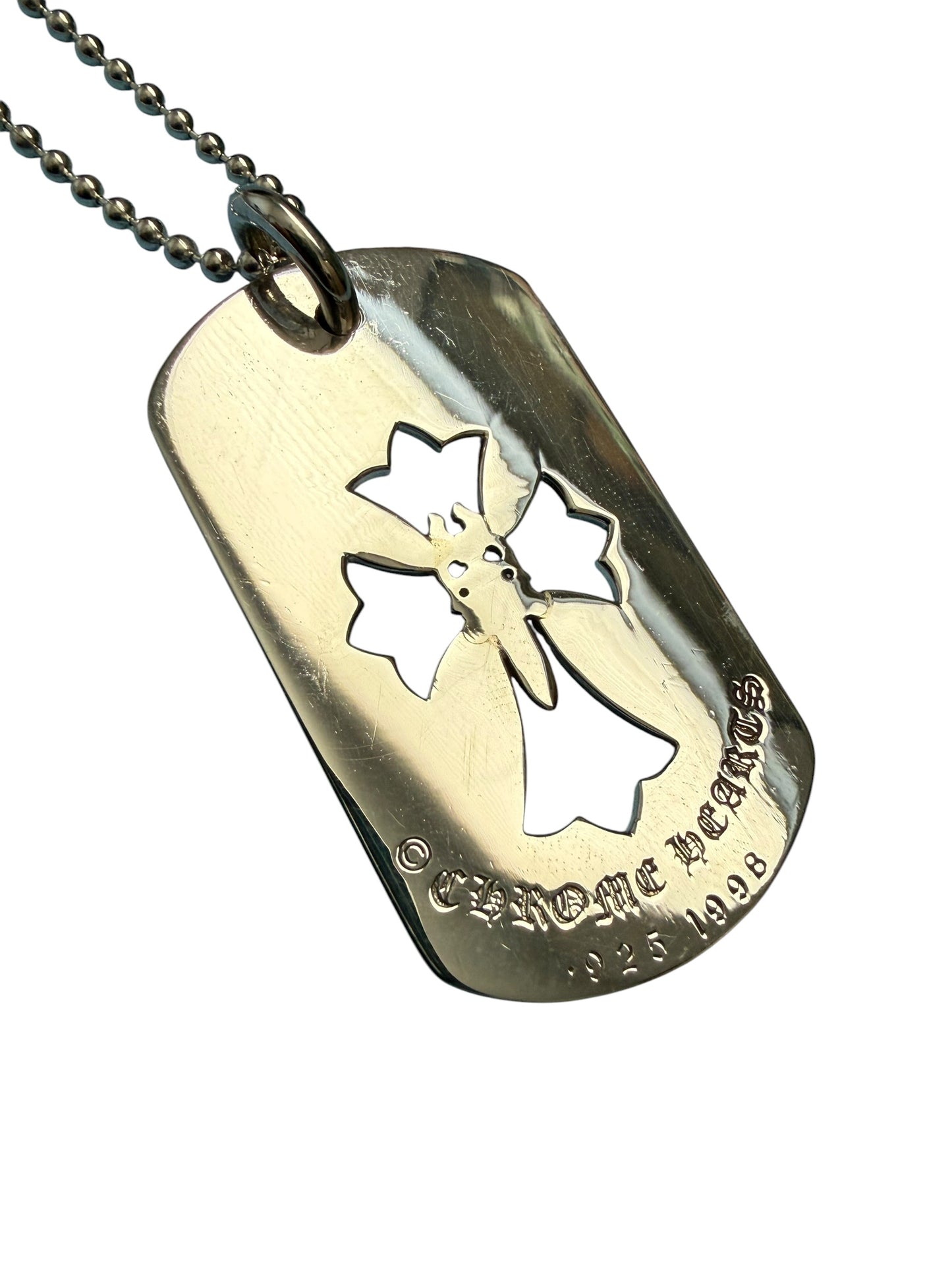 Chrome Hearts Dagger Cross Cut Out Silver Dog Tag with Chain