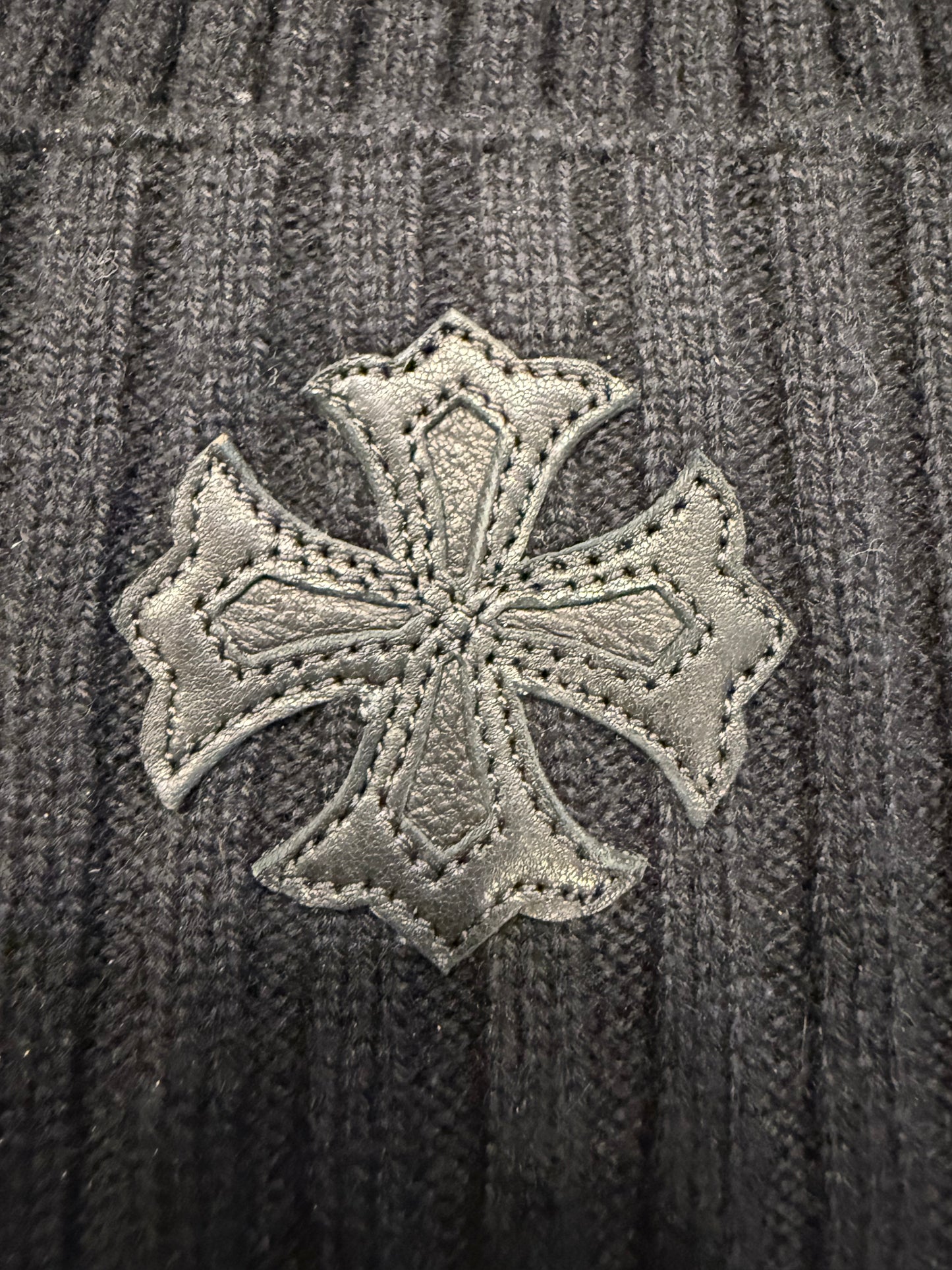 Chrome Hearts Cashmere Leather Plus Cross Beanie Black
