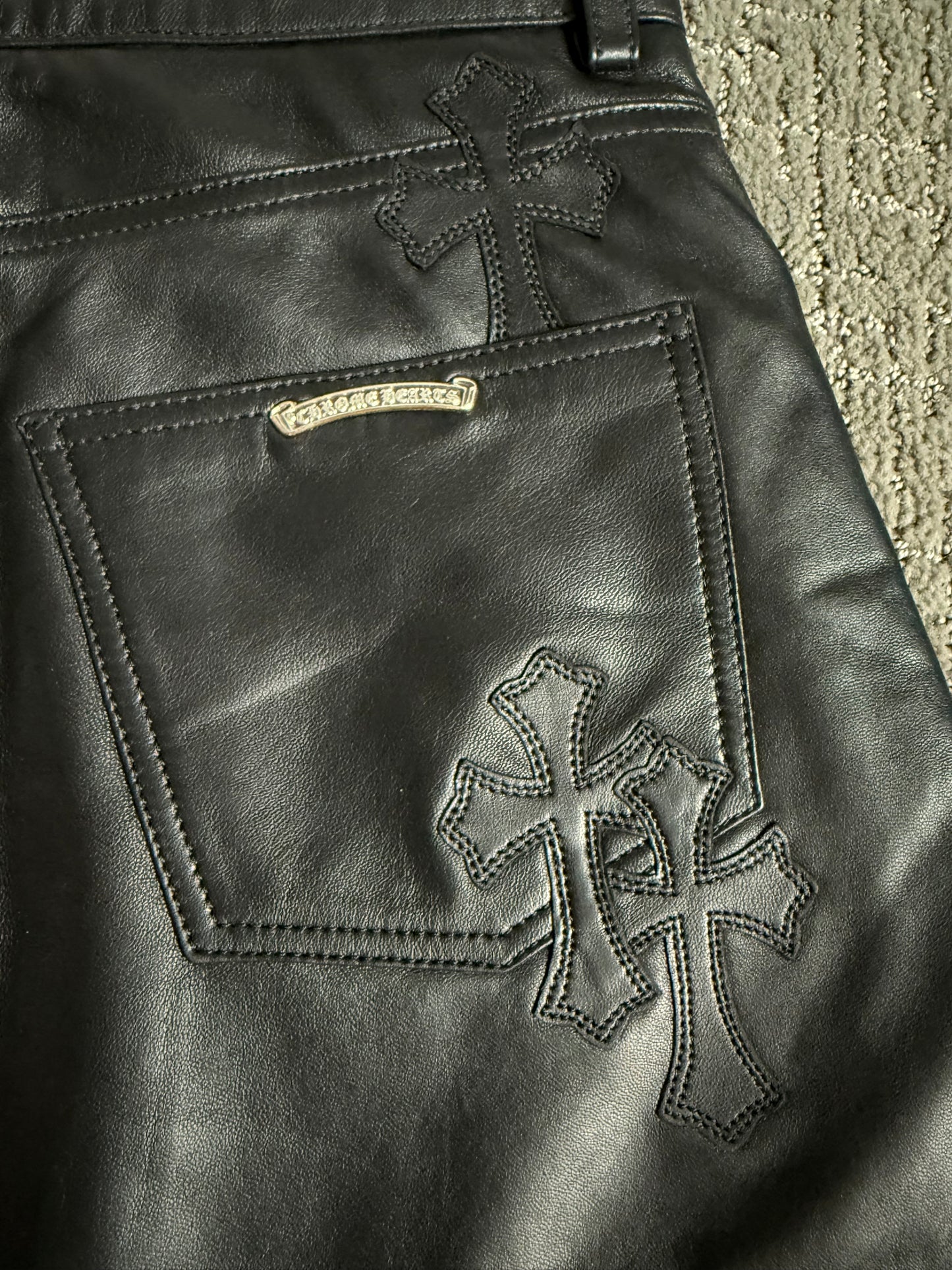 Chrome Hearts Cross Patch Leather Skirt Black