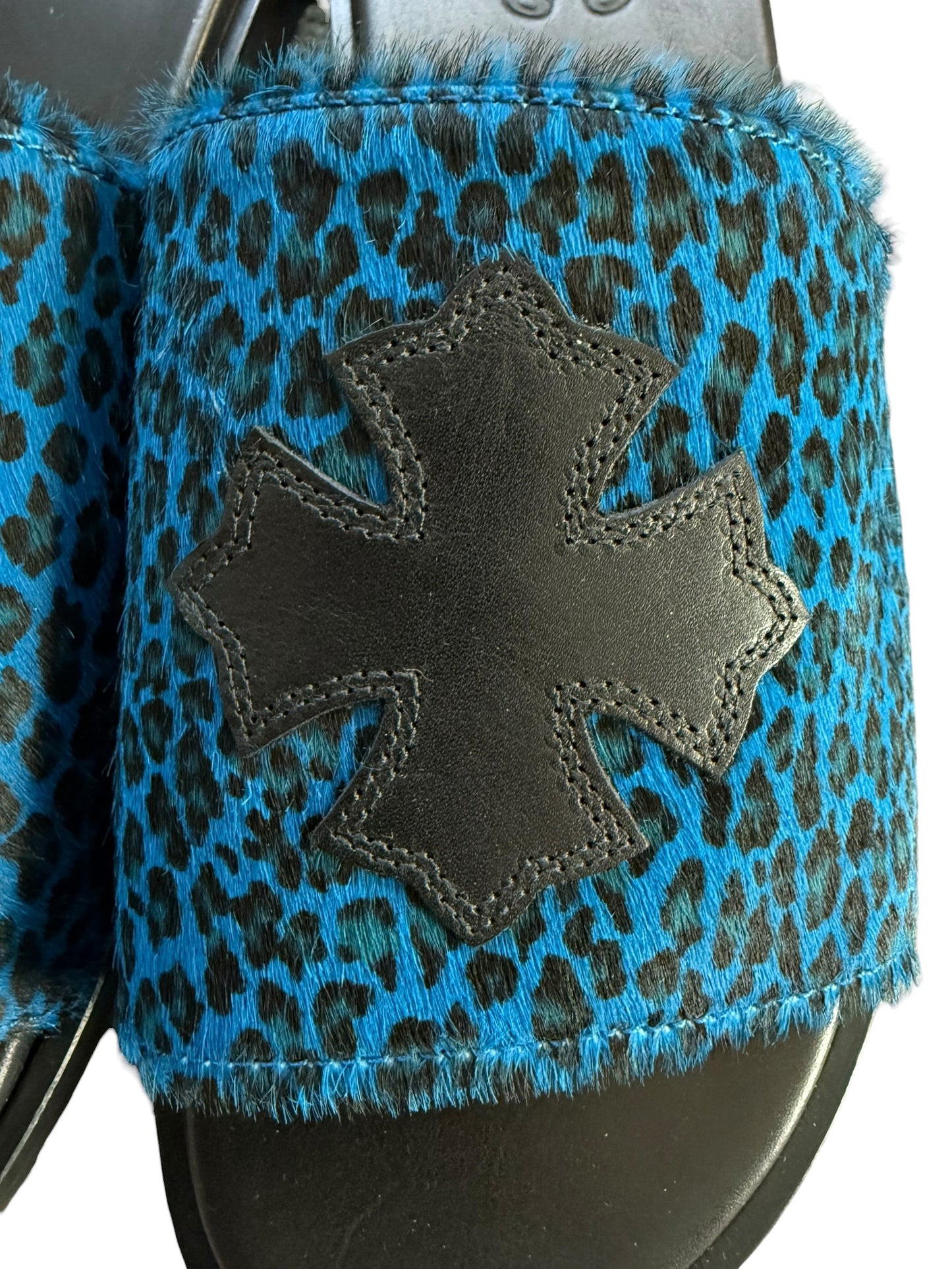 Chrome Hearts Cheetah Blue Leather Slides