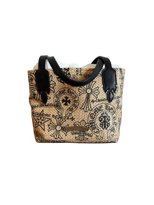 Chrome Hearts Cross Stencil Logo Straw Beach Bag Small