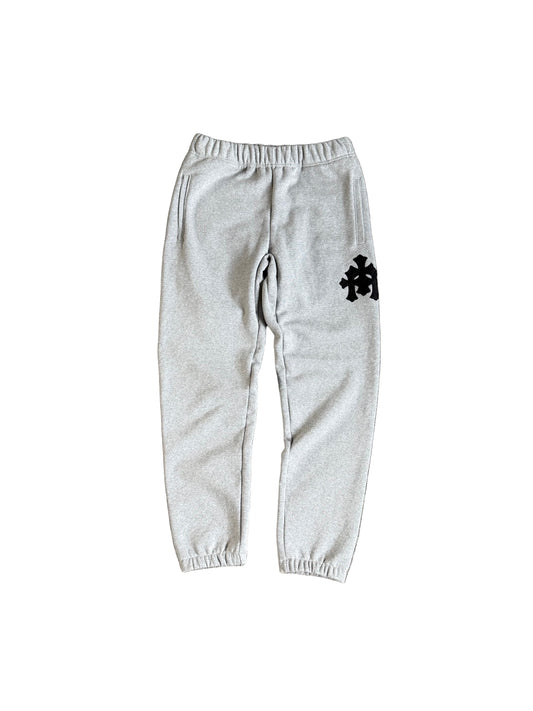 Chrome Hearts Leather Triple Cross Paper Jam Zip Up Sweatpants Grey