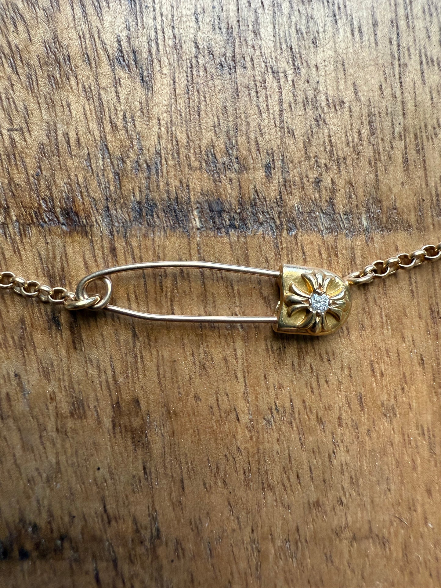 Chrome Hearts 22k Gold Diamond Safety Pin Necklace 16 Inch