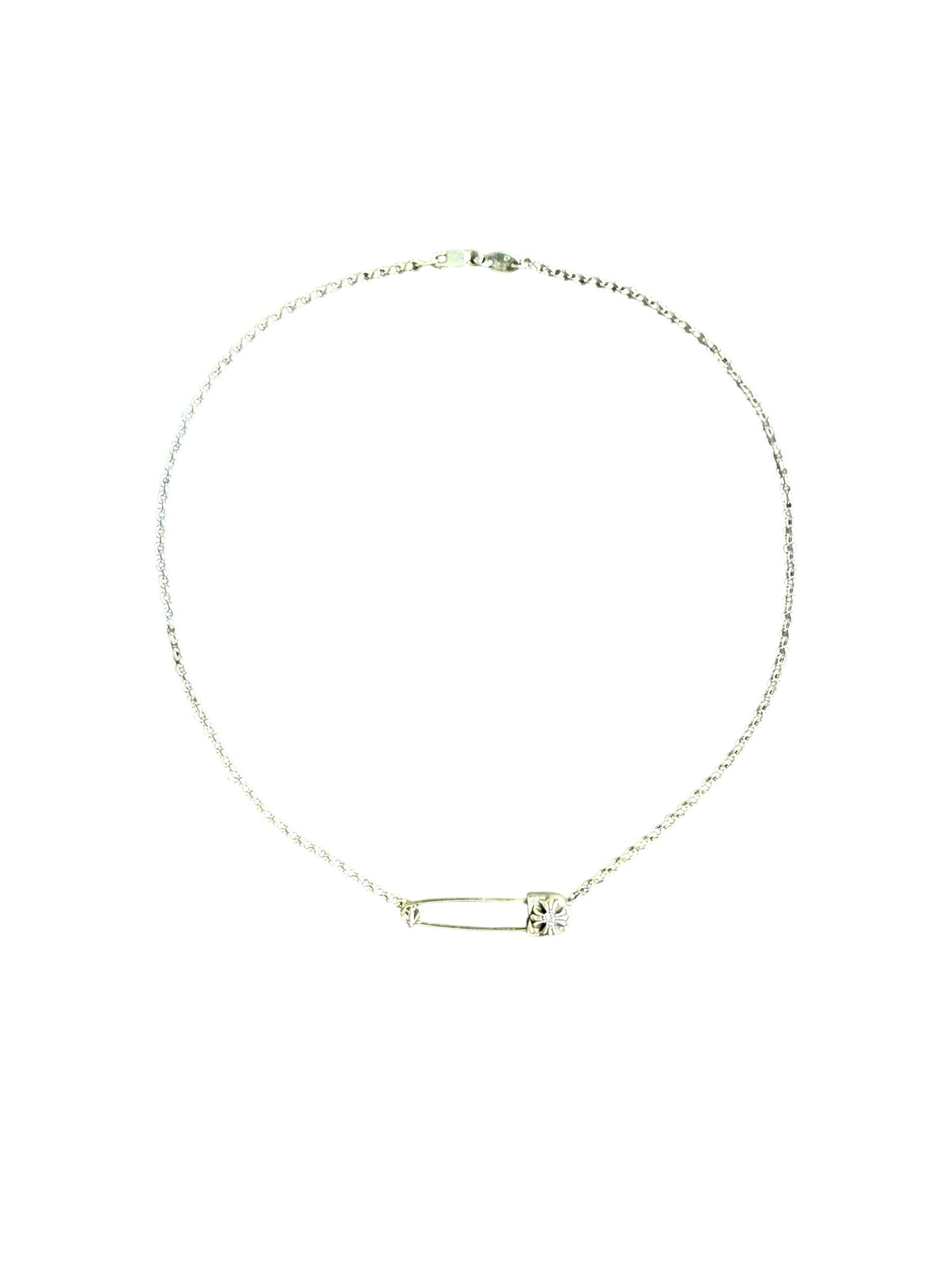 Chrome Hearts Diamond Safety Pin Necklace Silver 16”