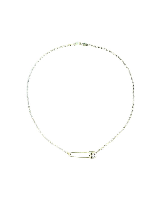 Chrome Hearts Diamond Safety Pin Necklace Silver 16”
