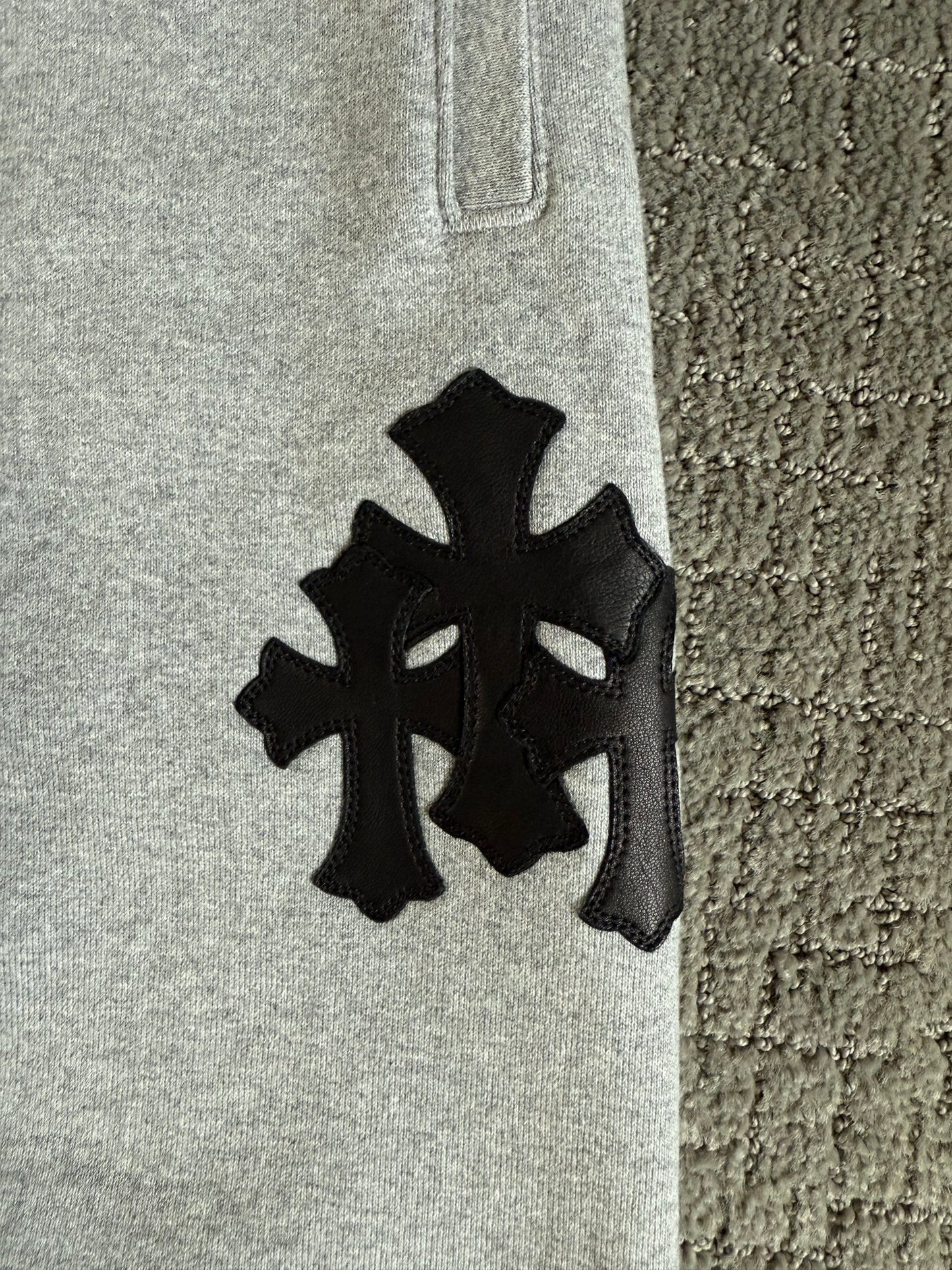 Chrome Hearts Leather Triple Cross Paper Jam Zip Up Sweatpants Grey
