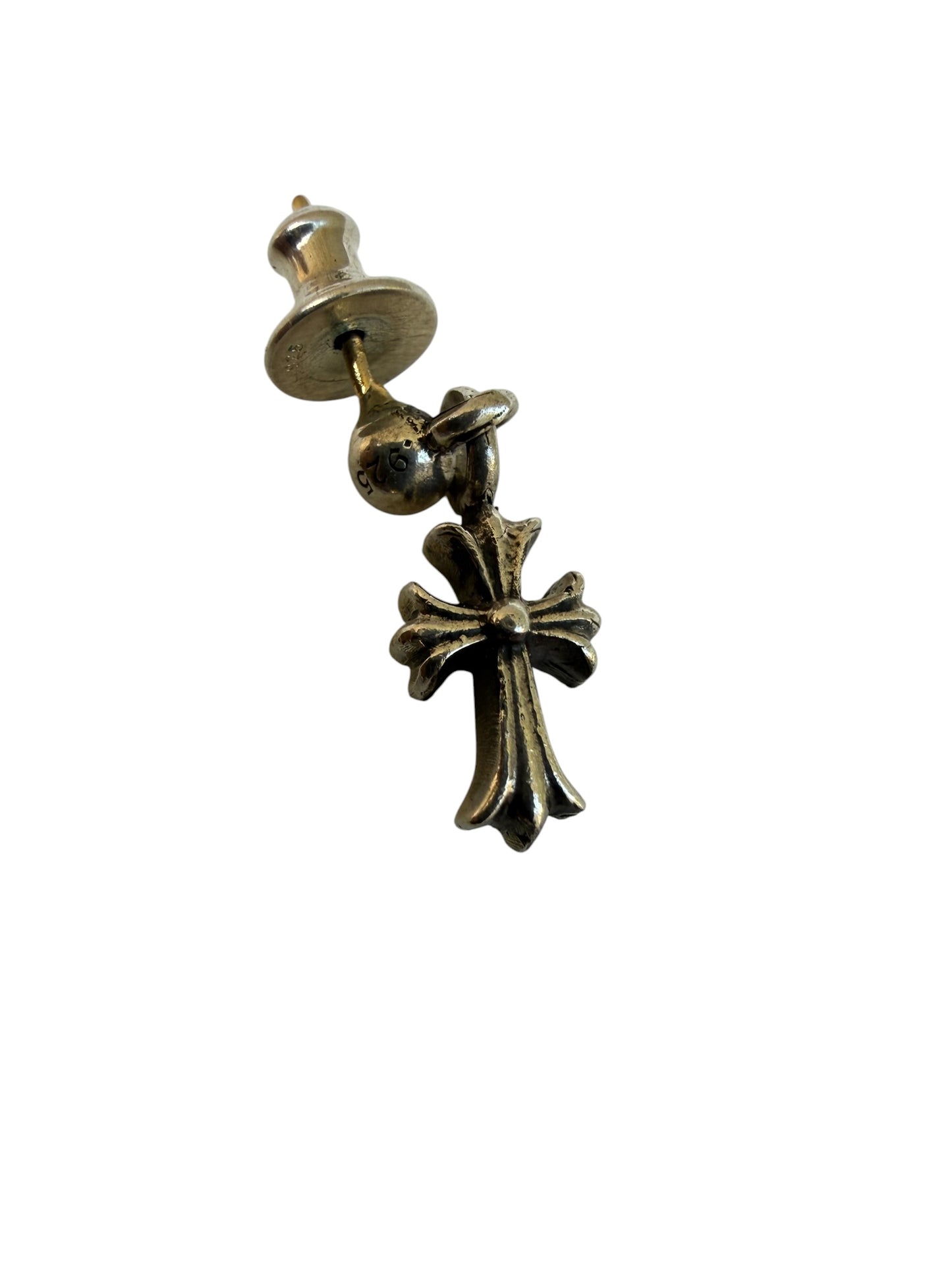 Chrome Hearts Baby Fat Cross Drop Silver Earring