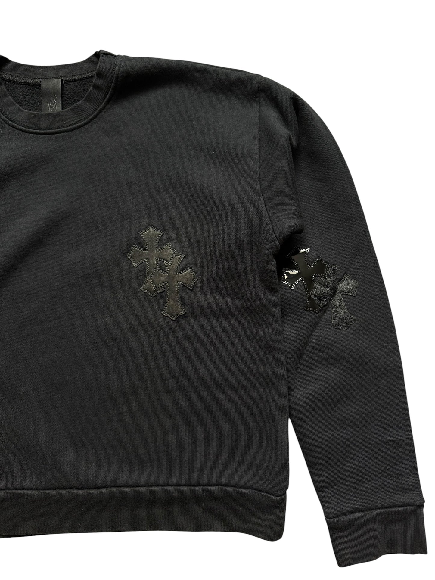 Chrome Hearts Leather Cross Patch Crewneck Sweatshirt Black