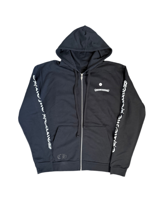 Chrome Hearts Scroll Logo Zip Up Hoodie Black