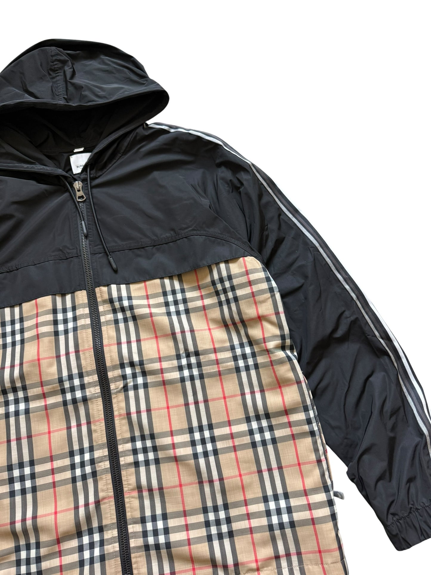 Burberry Check Striped Windbreaker Zip Up Hoodie
