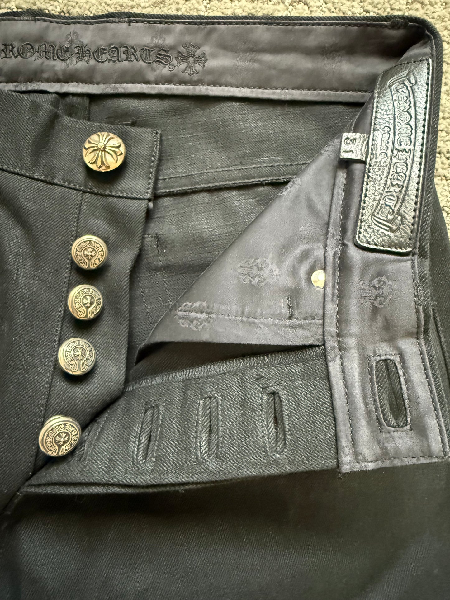 Chrome Hearts Fleur Knee Raw Denim Jeans Black