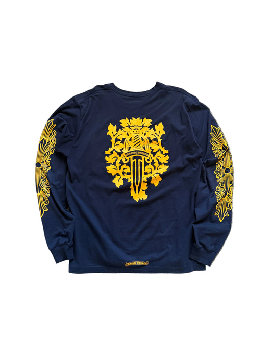 Chrome Hearts V89 Dagger LS T-Shirt Navy Yellow