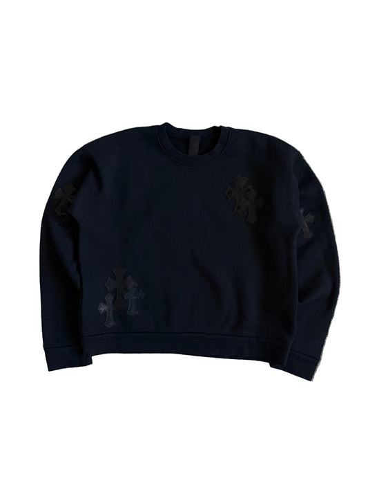 Chrome Hearts Leather Cross Patch Crewneck Sweatshirt Black