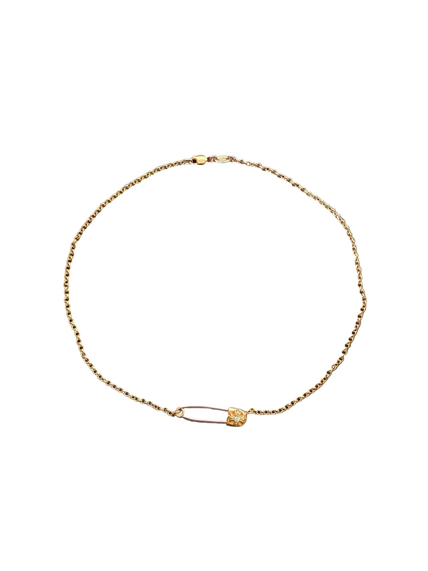 Chrome Hearts 22k Gold Diamond Safety Pin Necklace 16 Inch