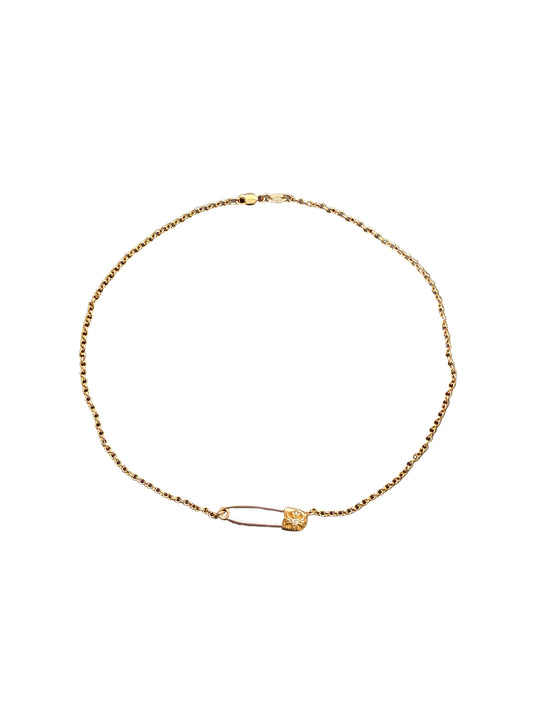Chrome Hearts 22k Gold Diamond Safety Pin Necklace 16 Inch
