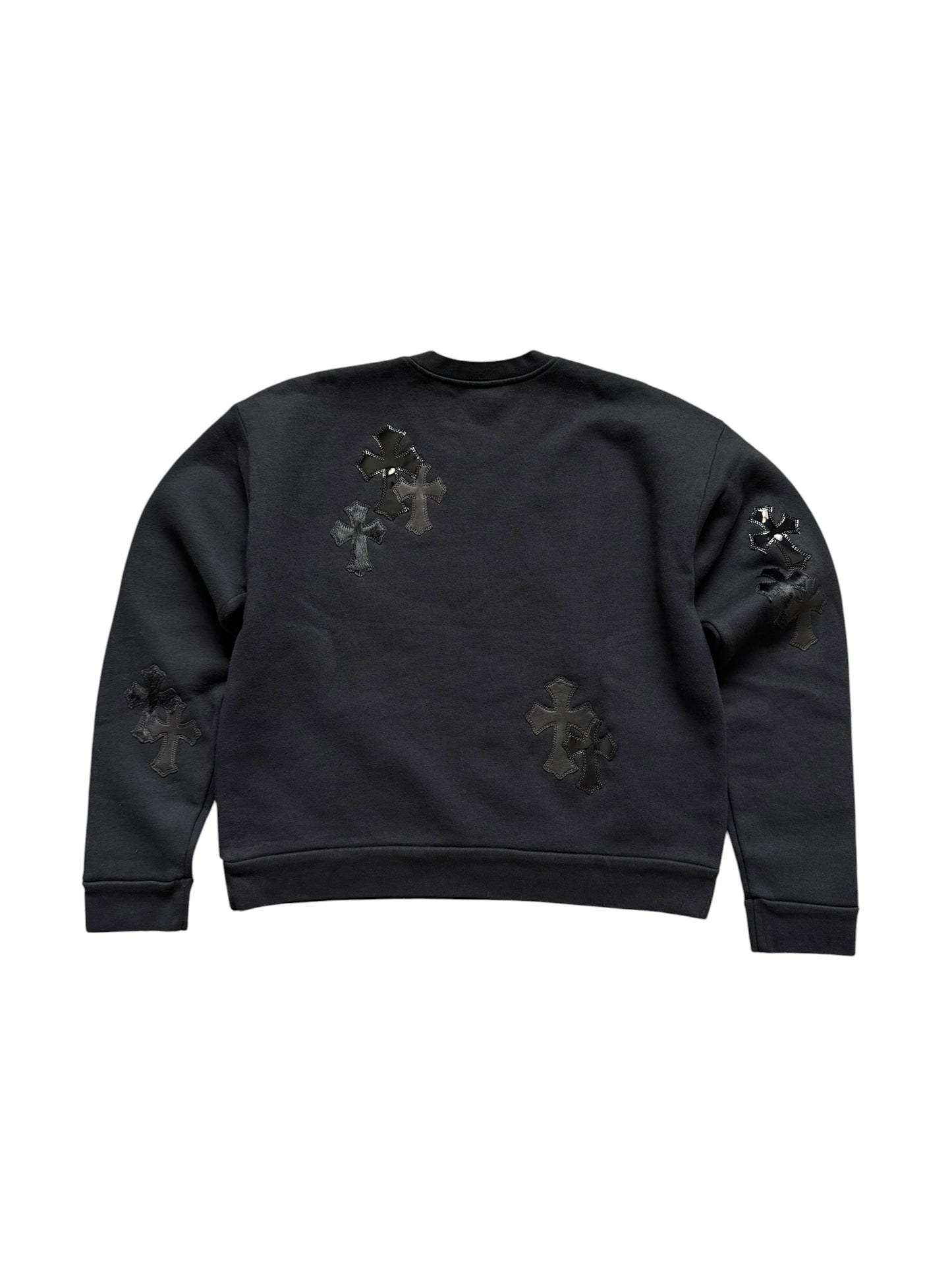 Chrome Hearts Leather Cross Patch Crewneck Sweatshirt Black
