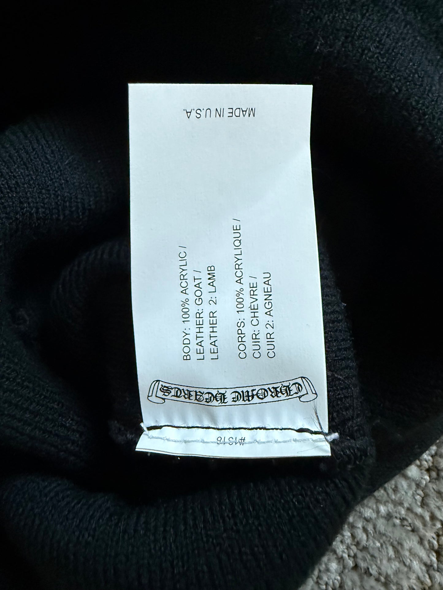 Chrome Hearts Rolling Stones Leather Patch Beanie Black