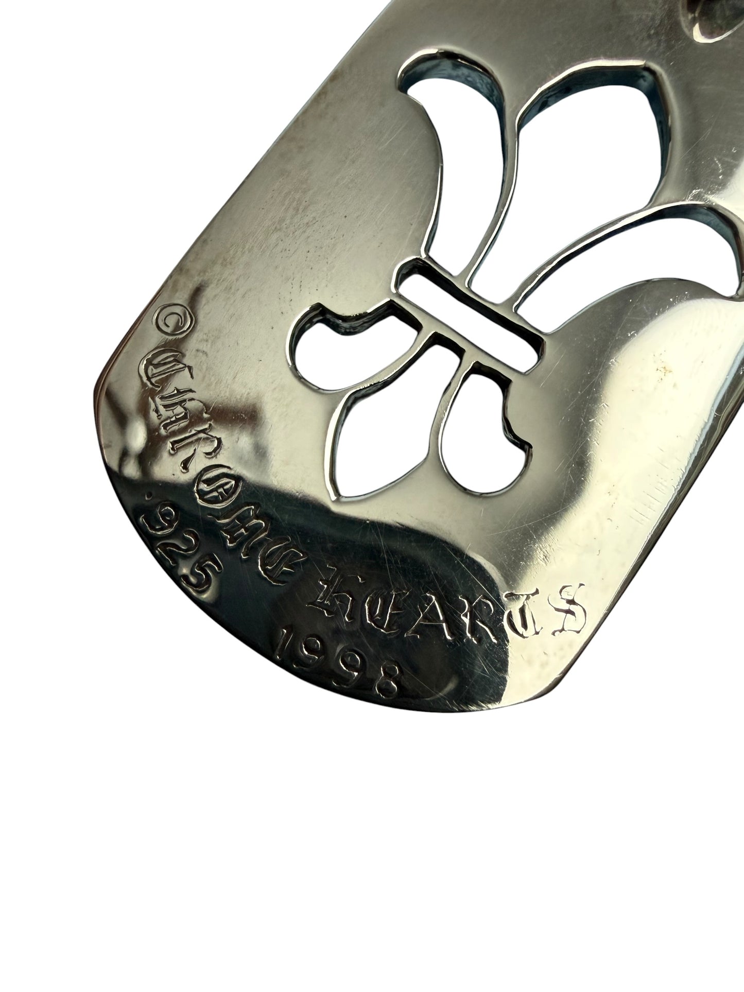 Chrome Hearts Dagger Fleur Cut Out Silver Dog Tag with Chain