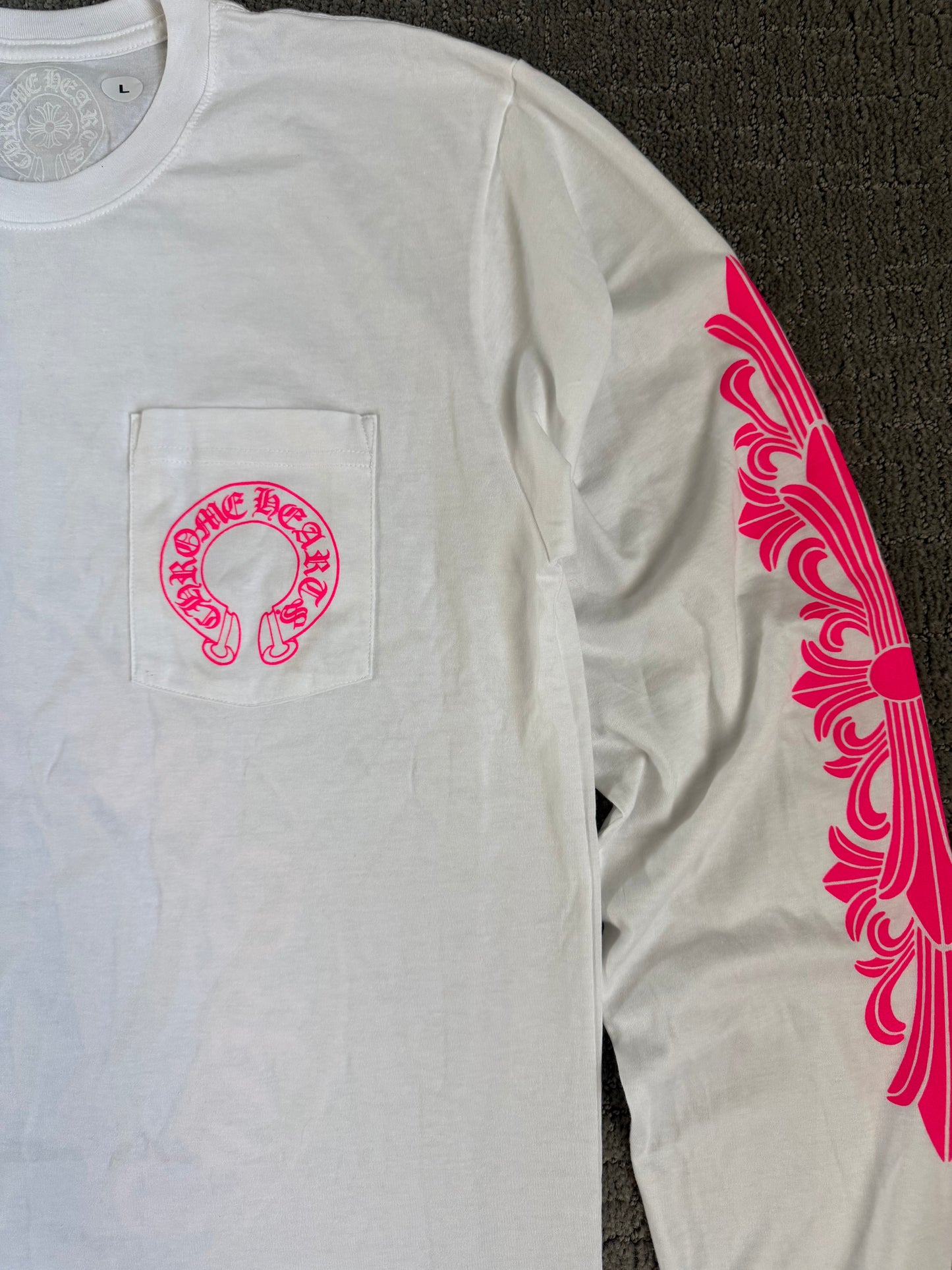 Chrome Hearts Horseshoe LS T-Shirt White Pink
