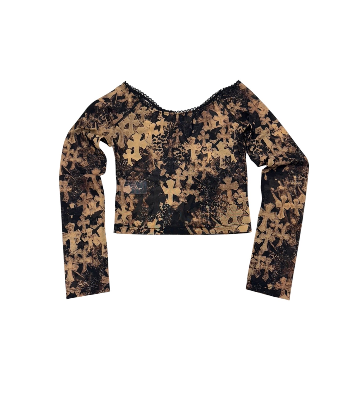 Chrome Hearts Cross Sheer Mesh Long Sleeve Shirt