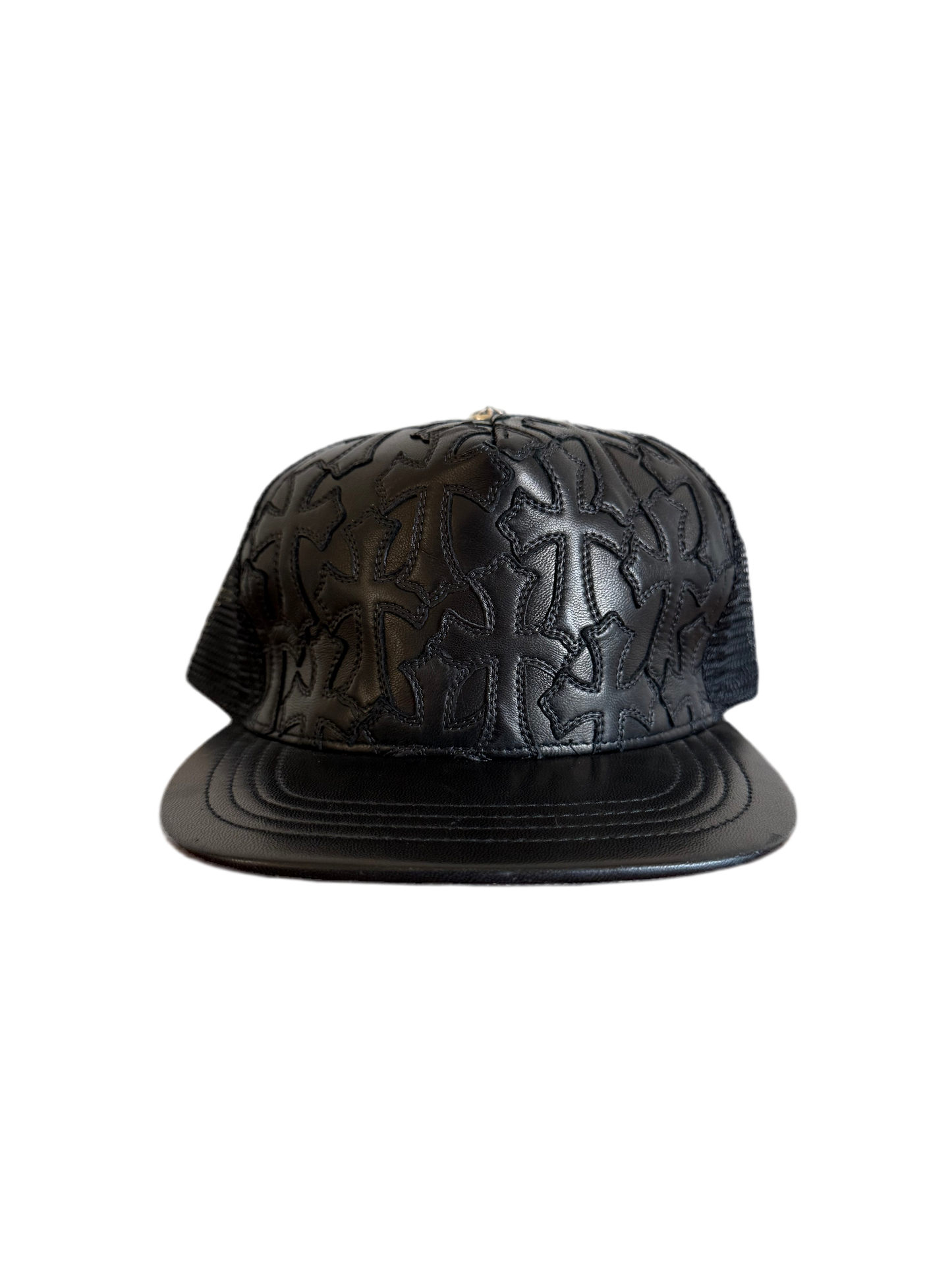 Chrome Hearts Flooded Cemetery Leather Cross Patch Trucker Black