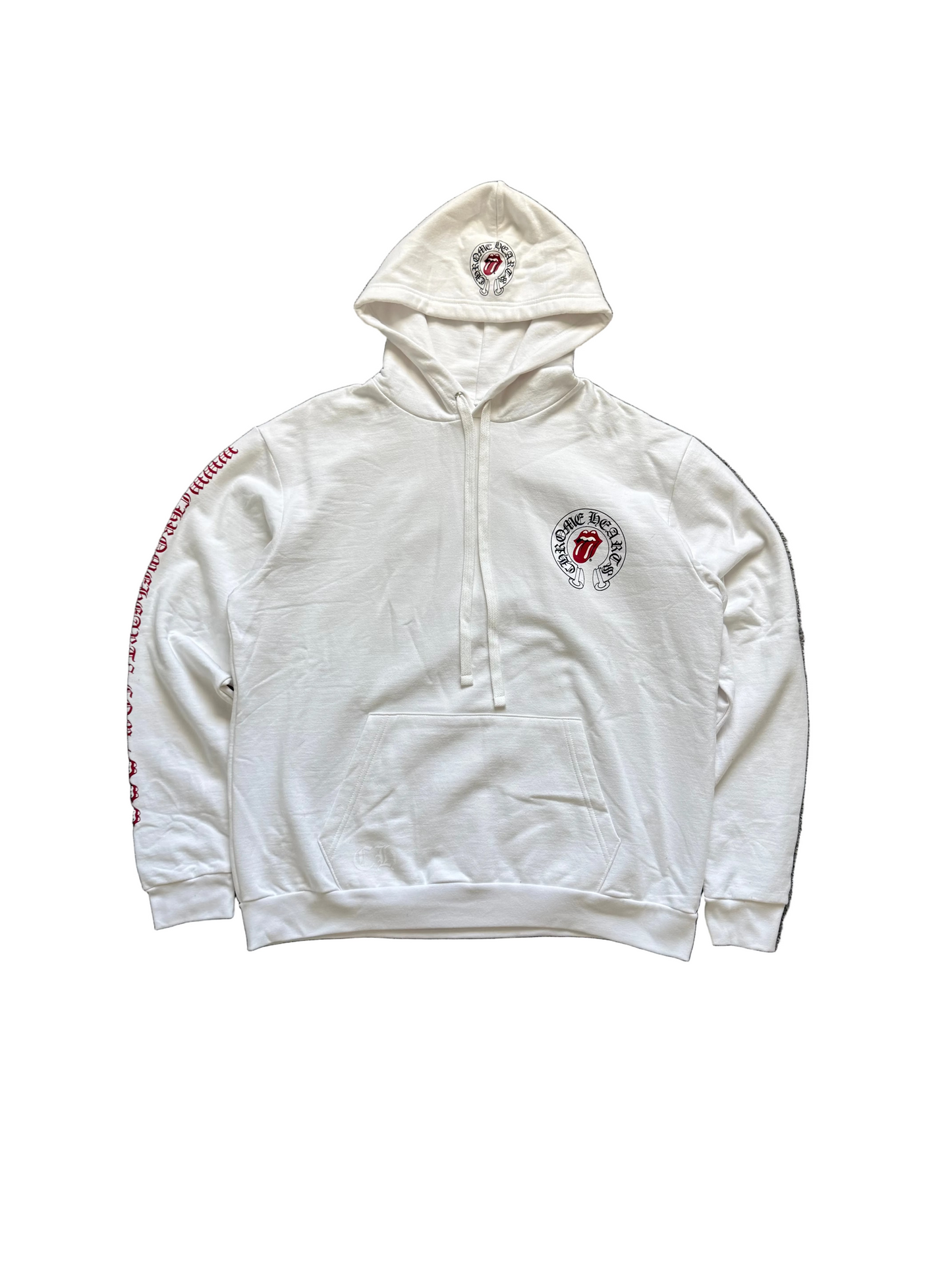 Chrome Hearts Rolling Stones Horseshoe Pullover Hoodie White Red