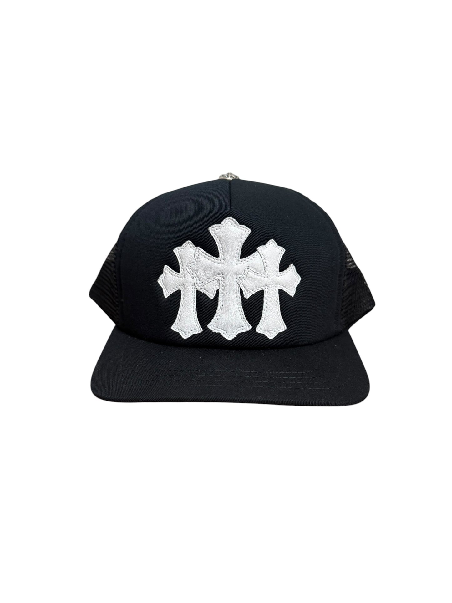 Chrome Hearts Cemetery Triple Cross Leather Trucker Black White