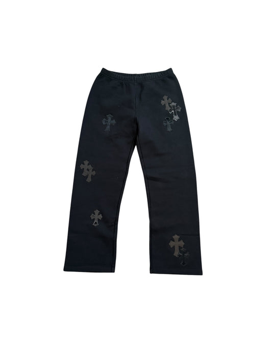 Chrome Hearts Leather Cross Patch Sweatpants Black