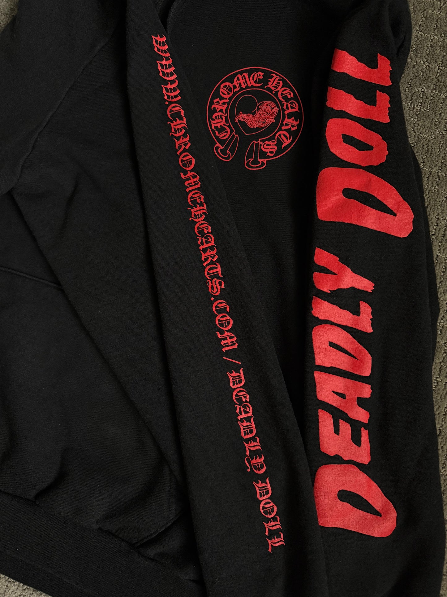 Chrome Hearts Deadly Doll Horseshoe Pullover Hoodie Black Red