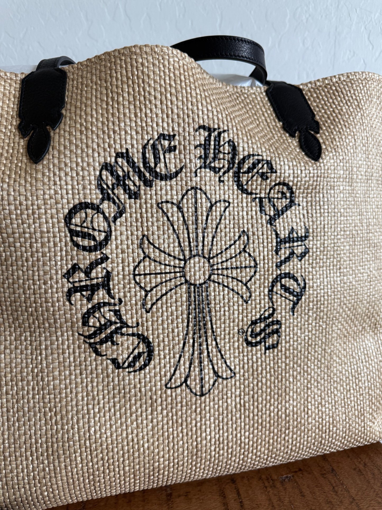 Chrome Hearts Cross Logo Straw Beach Bag Medium