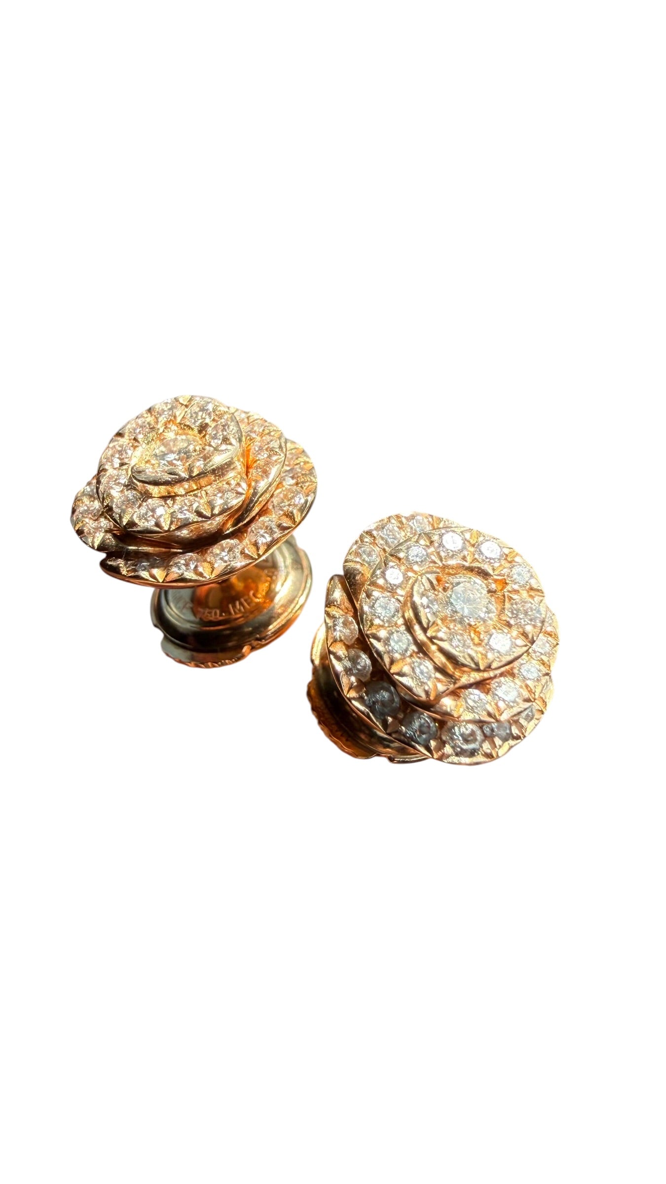 Dior Rose Flower 18K Rose Gold Earrings Set with Pave Diamonds