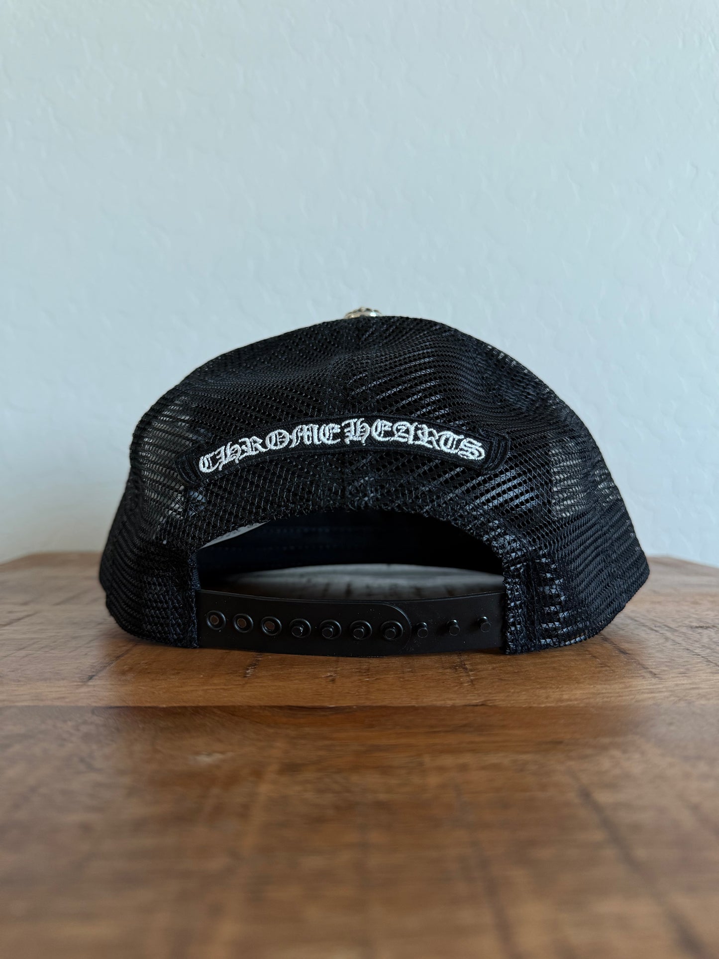 Chrome Hearts Camo Cemetery Leather Cross Patch Trucker Black