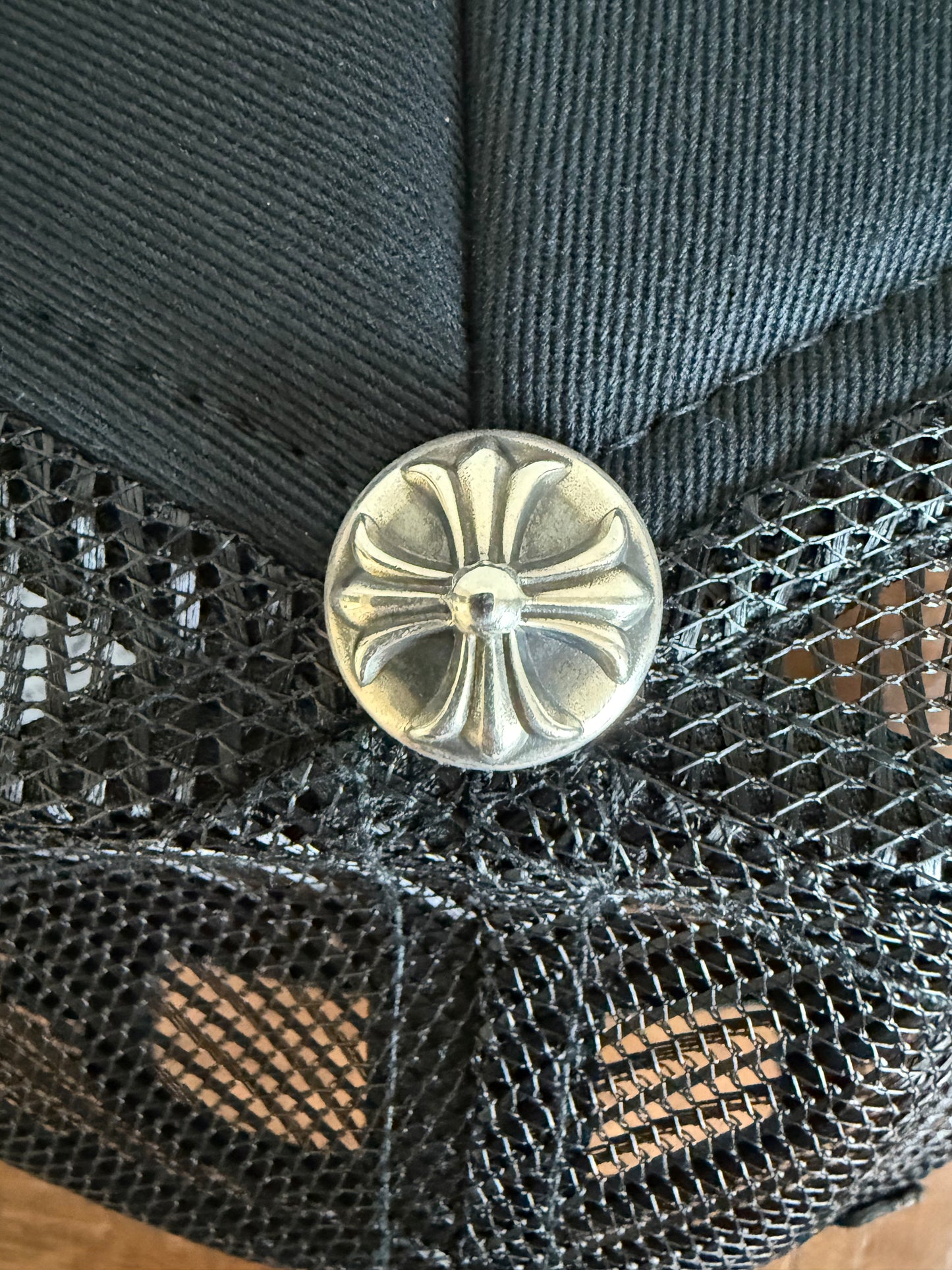 Chrome Hearts Camo Cemetery Leather Cross Patch Trucker Black