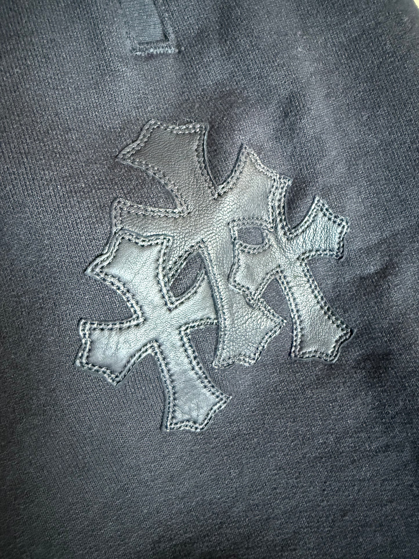 Chrome Hearts Leather Triple Cross Paper Jam Zip Up Sweatpants Black