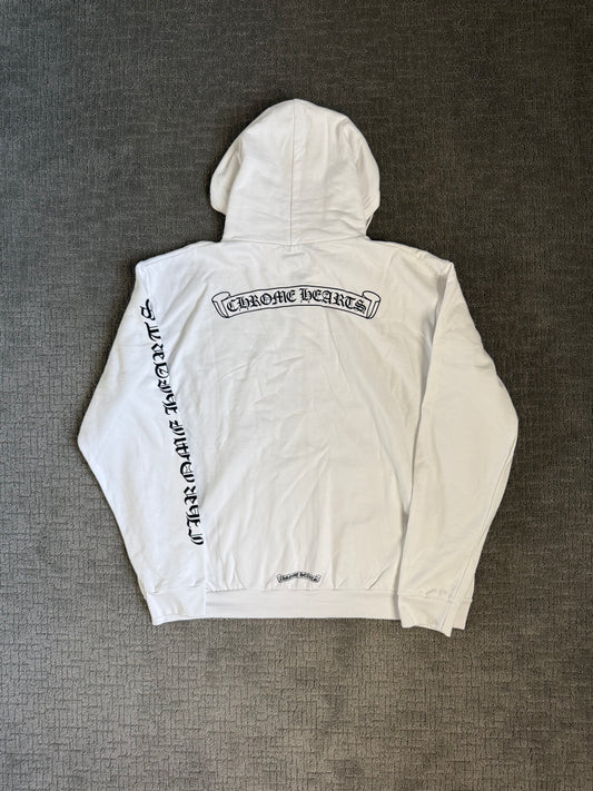 Chrome Hearts Scroll Logo Zip Up Hoodie White
