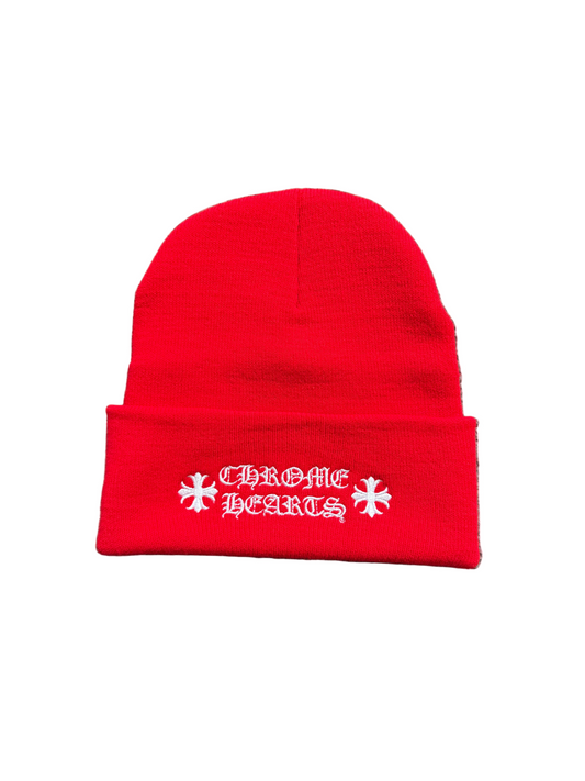 Chrome Hearts Logo Embroidery Beanie Red/White