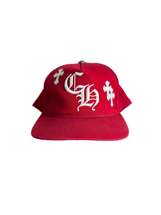 Chrome Hearts CH Logo Leather Cross Patch Hat Red/White